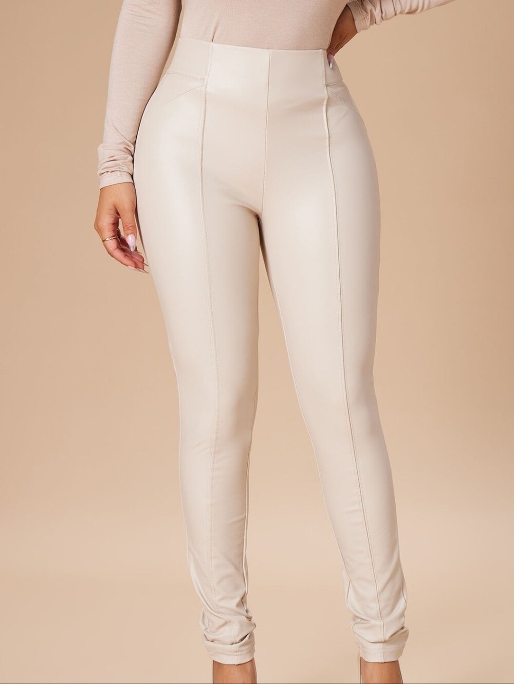 Fashion Nova Cream Faux Leather Leggings